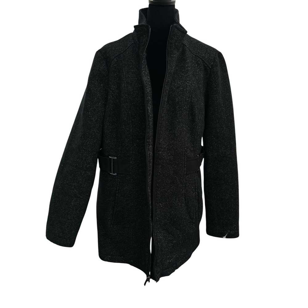 Liz Claiborne Womens XL Black Salt and Pepper Full Zip Mock Neck Jacket Buckle
